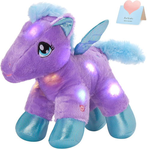 BSTAOFY Light up Pegasus Stuffed Animal Glow Unicorn LED Soft Plush Toys, Bedtime Nightlight Companion Gift for Kids on