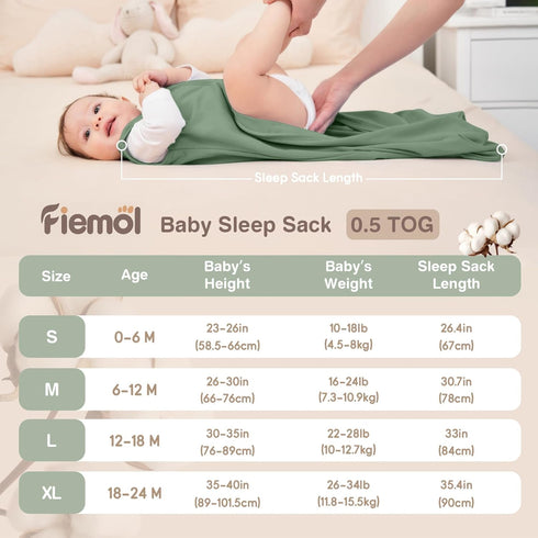 18-24 100% 3 Pack 0.5 Baby Sleep Sack Months, Cotton Sleeping Sack for Newborn and Infant, Baby Wearable Blanket, Tog