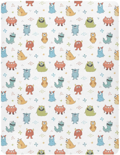 SDMKA 28x52 Inch Cute Monsters Crib Sheets for Boys Girls - Portable Microfiber Fitted Crib Sheet for Standard Crib