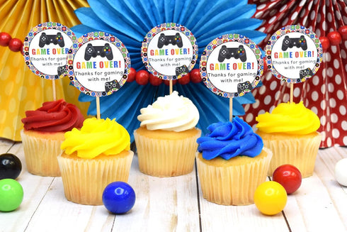Game Over, Video Game Birthday Party Sticker Labels, 40 2" Party Circle Stickers by AmandaCreation, Great for Party Favors, Envelope Seals & Goodie Bags by Amanda Creation