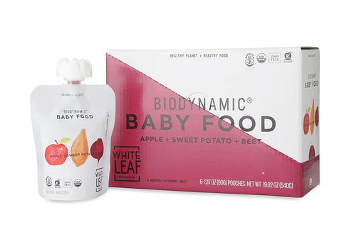 White Leaf Provisions Organic Baby Food/Snacks - Apple, Sweet Potato & Beet Puree Pouches, 6 x 90g