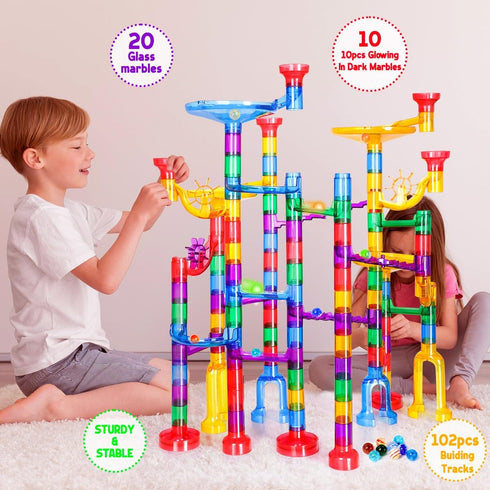 Meland Marble Run - 132Pcs Marble Maze Game Building Toy for Kids, Marble Track Race Set & STEM Learning Toys for Ages