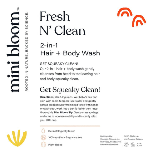2-in-1 16.6 oz Mini Bloom Fresh N Clean Hair + Body Wash | Shampoo Sulfate-Free | Baby & Kid Safe | Gently Cleanses