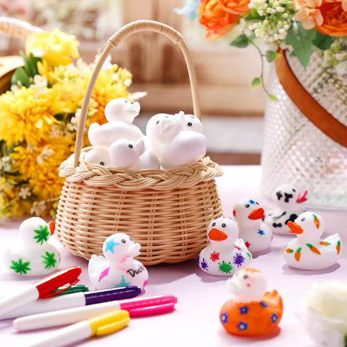 72 2 Inch 12 Jerify Pcs White Blank Rubber Ducks for Kids DIY St. Patrick's Day Creative Rubber Ducks with Pens