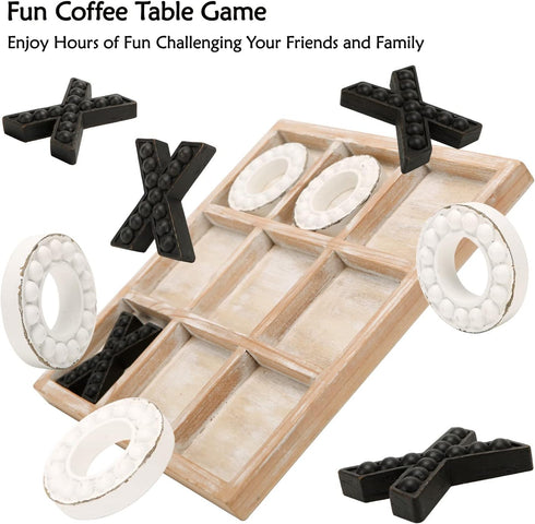 NIKKY HOME Rustic Wooden Tic Tac Toe Game Coffee Table Decor, 10.6 Inch Black & White Board