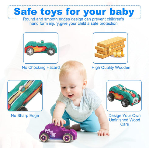 12 Pieces Wood DIY Car Toys, Unfinished Wooden Cars, Crafts for Students Home Activities, Easy Woodworking Set