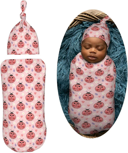 Sets Ladybugs Hearts Flowers Newborn Swaddle Blankets Hat Soft Baby Receiving Blanket Swaddle Sack for Baby Shower