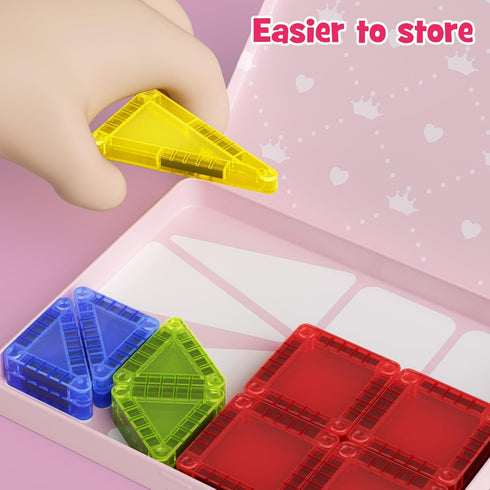 Niukdier 26PCS Set 3+ Mini Magnetic Tiles Travel Iron Box Storage Baseplate, Portable Magnetic Building Blocks STEM Toy