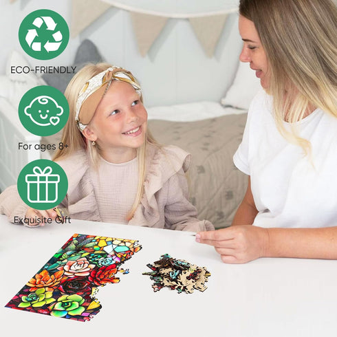 500 16.5'' 16.5'' Mocfesk Wooden Puzzles for Adults, Stained Glass Succulent Puzzles Pieces, Unique Shaped Jigsaw
