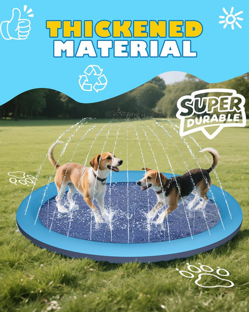 GloopGlee 67" Summer 1-12) Non-Slip Dog Splash Pad Heavy Duty, Outdoor Sprinkler Water Play Mat, Backyard Water Toys