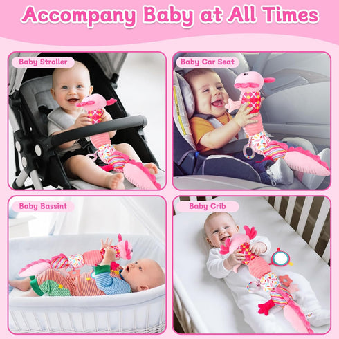0-6 Tummy 0 3 6 9 12 Baby Girls Toys Months,Infant Sensory Caterpillar Pink Axolotl Baby Musical Rattles Time Toys
