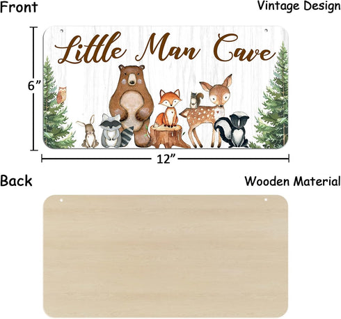 12x6 Uflashmi Wood Liitle Man Cave Sign, Woodland Animal Nursery Wall Decor for Baby Boys Room, Woodland Theme Nursey
