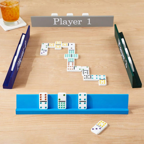 Set 4 13-Inch, Juvale Dominoes Holders of Wooden Trays - Natural Wood - Customizable Unfinished Racks for Mexican Train