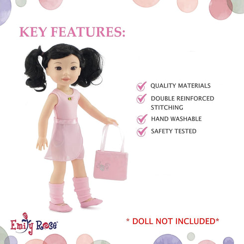 14 Inch 9-PC 14" Emily Rose Fashion Doll Clothes Ballet Essentials Bundle with Ballerina Practice Outfit & Sparkly
