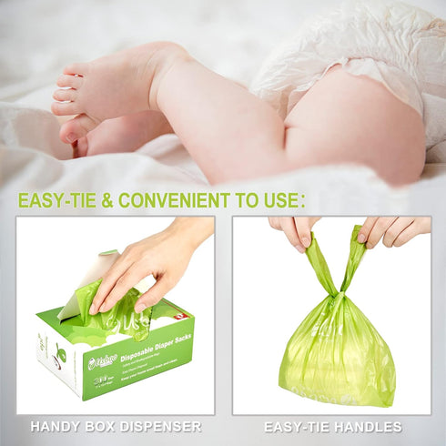 Bags,300 Count USBOO Baby Disposable Diaper Oxo-Biodegradable Diaper Sacks,Easy-Tie Handles,Diaper Disposal or Pet