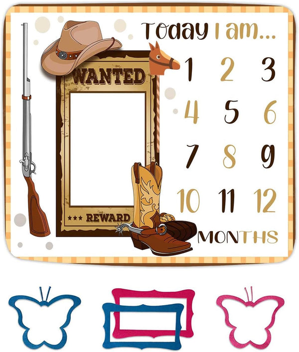 Cowboy Milestone Blanket for Newborn Gifts, 48x40in Cowboy Life Hat Boots Hunting Gun Photography Props