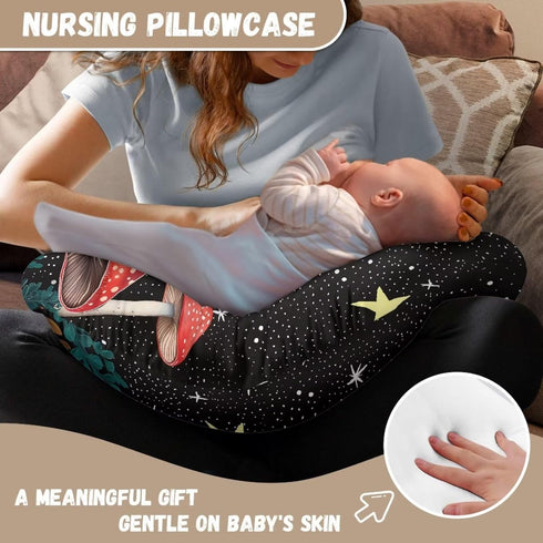 Kathyboom Mushroom Nursing Pillow Cover, Ultra Soft Washable Breastfeeding Bottle Feeding Pillowcase, Durable Baby