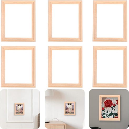 Exceart 6Pcs Wooden Dollhouse Furniture, Miniature Photo Frame DIY Dollhouse Decor