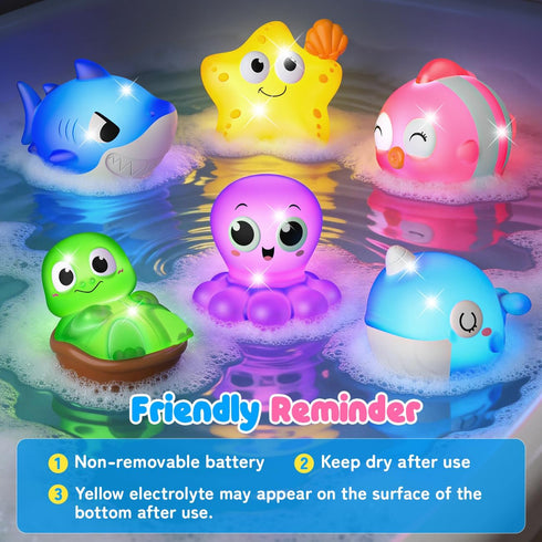1-3, 1 2 3 3-5, 6 Pack Light Up Bath Toys for Kids Ages Pool Toys for Year Old Girl Boy, Water Activated Bath Toys