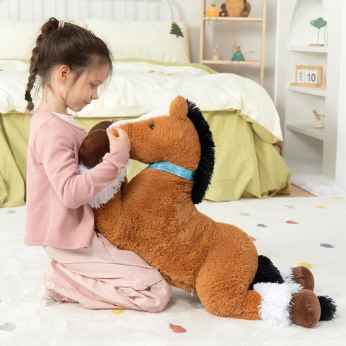 MaoGoLan Large 33" Horse Plush Stuffed Animal, Ridable Pony Plush Toy for Kids Girls, Tan