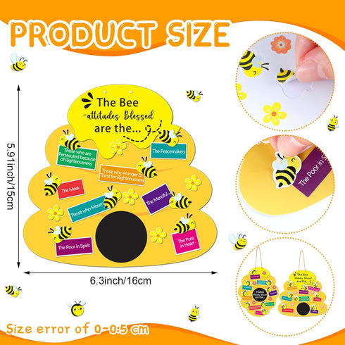 Memorywuu 24 Sets Bee Attitude Sign Craft Kit Beatitudes VBS Sunday School Craft Bee Religious Crafts DIY Christian