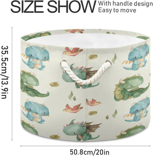 YETTASBIN 20 14 Inch Watercolor Cute Dragon Cotton Rope Basket Large Round Baby Laundry Basket Toy Blanket Books