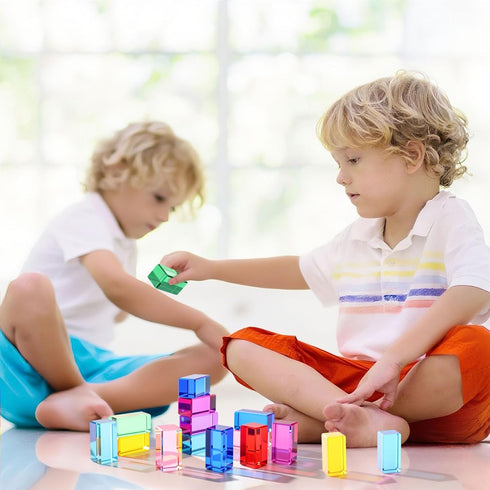 20 Learning(5 2.5 2.5 cm) Meooeck Pcs Acrylic Gem Cubes Blocks for Kids Translucent Rainbow Building Blocks Crystal