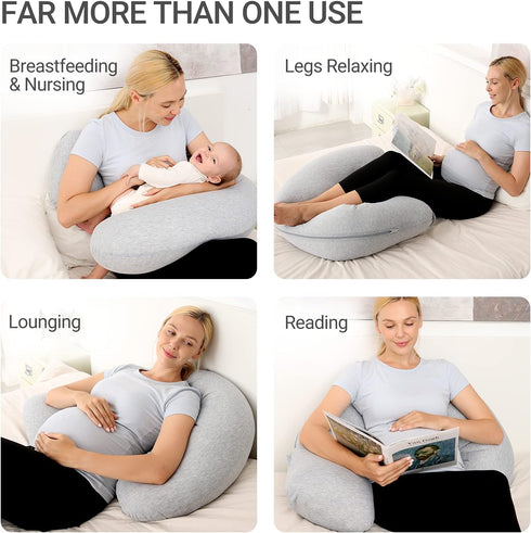 Momcozy Pregnancy Pillows for Side Sleeping, J Shaped Maternity Body Pillow for Pregnancy, Soft Pregnancy Pillow