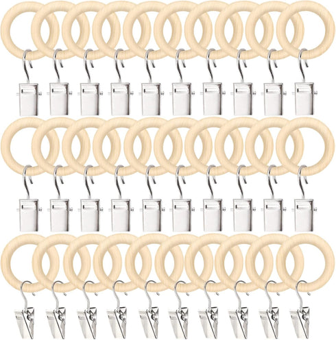 POVETIRE 30 Pack 2.5 Inch Wood Rings with Clips for Hanging Baby