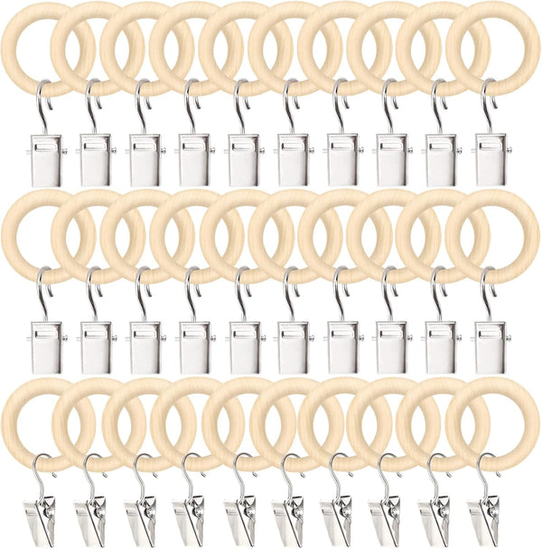 POVETIRE 30 Pack 2.5 Inch Wood Rings with Clips for Hanging Baby