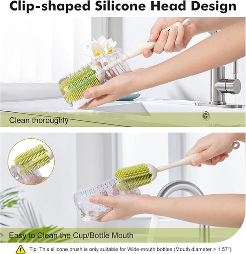 CAREBABYMORE 5-in-1 Baby Bottle Brush Kit, Silicone Bottle Brush for Baby Bottle and Breast Pumps, Sponge Nipple Brush