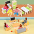 36PCS Set 4 5 3 4 5 6, HAPGFS Wooden Dollhouse Furniture with Flexible Family Dolls - Room Realistic Doll House
