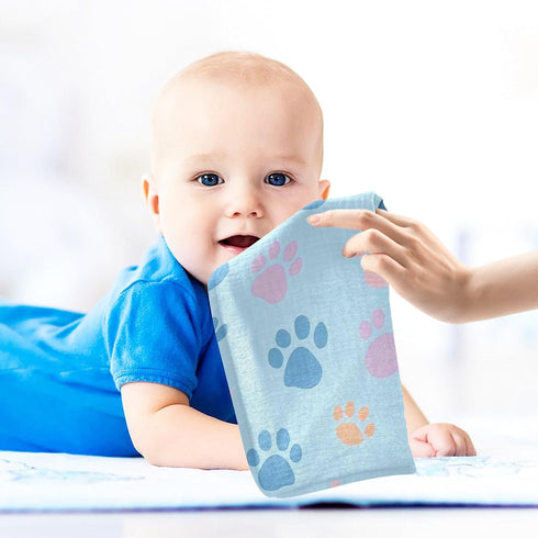 Flradish 3 Pack Set 12 12 Inches Baby Washcloths Pure Cotton Highly Absorbent and Soft Dog Paw Print Baby Towels