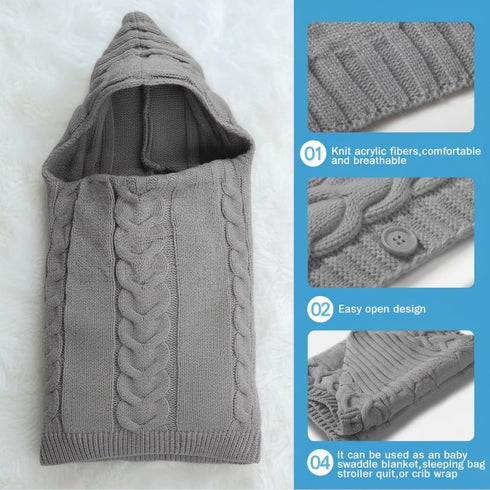Zhanmai Winter Gray Knit Sleeping Bag Blanket with Hat & Mittens