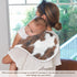 WELLDAY Set 4, 22 11 Inch Muslin Baby Burp Cloths of Soft Absorbent White Brown Print Cow Muslin Washcloths, Bibs, Face