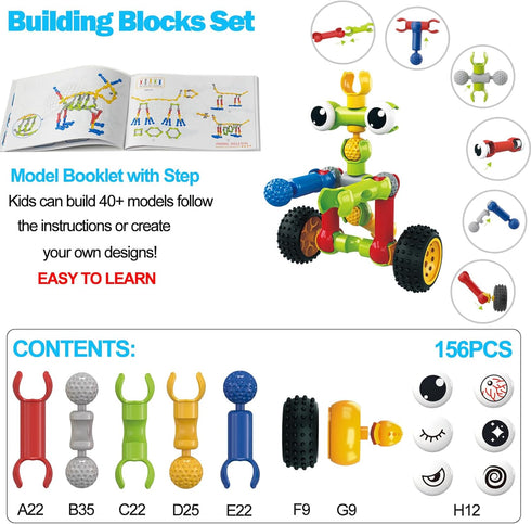 Afomida 156 Set Playset 3+ (2) PCS Creative Building Blocks Building Toy - Featuring Storage, Includes Dinosaur, Robot