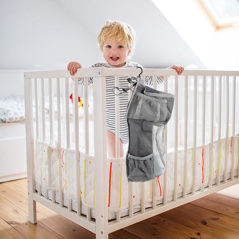 Large Gray Snowflake Hanging Diapers Bag and Crib Diaper Stacker, Nursery Hanging Organizer with Handlebar for Bedside