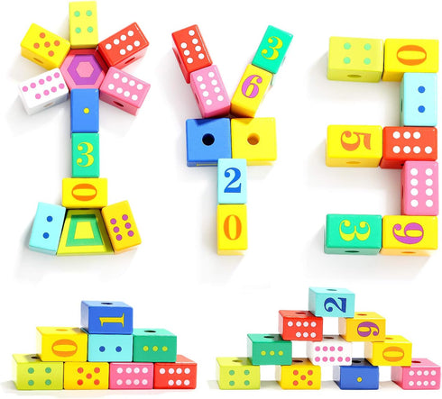 TOP BRIGHT Wooden Lacing Beads for Toddlers, Kids Fine Motor Skills Montessori Toys for 2 Year Old Birthday Gifts