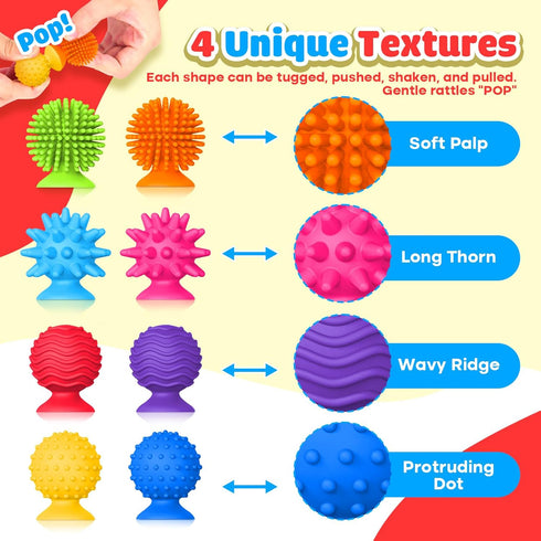 8 Pack Sensory Fidget Toys Kids Adults: Qquiet Textured Suction Cup Toys for Kids with Autism- Squishy Sensory Toys