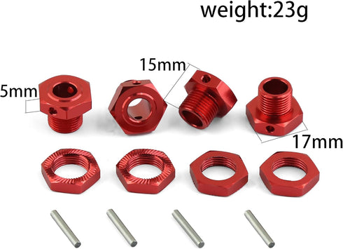 17mm Wheel Hex 4pcs Wheel Nut 4pcs Aluminum Alloy w/Pins for ARRMA Typhon 6S Mojave Upgrades Parts (Red)