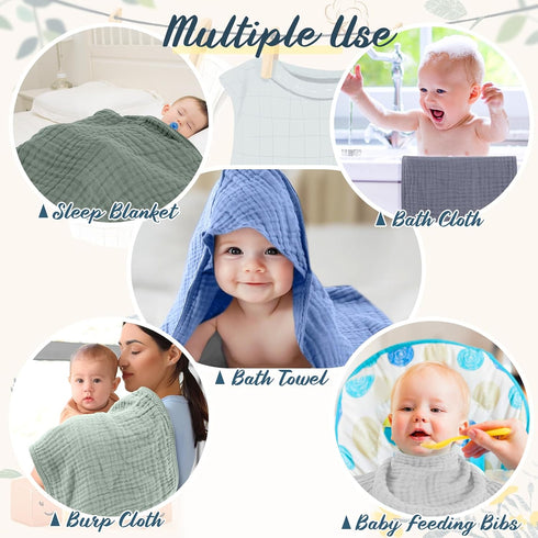VitalCozy 12 (32 32 Inch,Cool Pcs Baby Muslin Hooded Bath Towels and Washcloths Muslin Cotton Hooded Baby Towels
