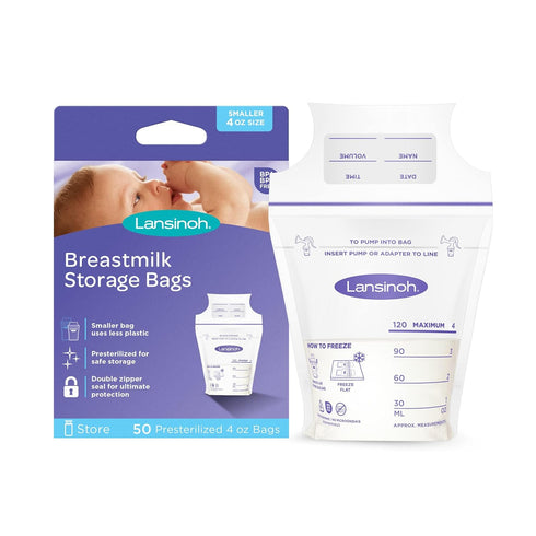 Lansinoh Breastmilk Storage Bags, 50 Count, Presterilized, Hygienically Doubled-Sealed for Refrigeration and Freezing,