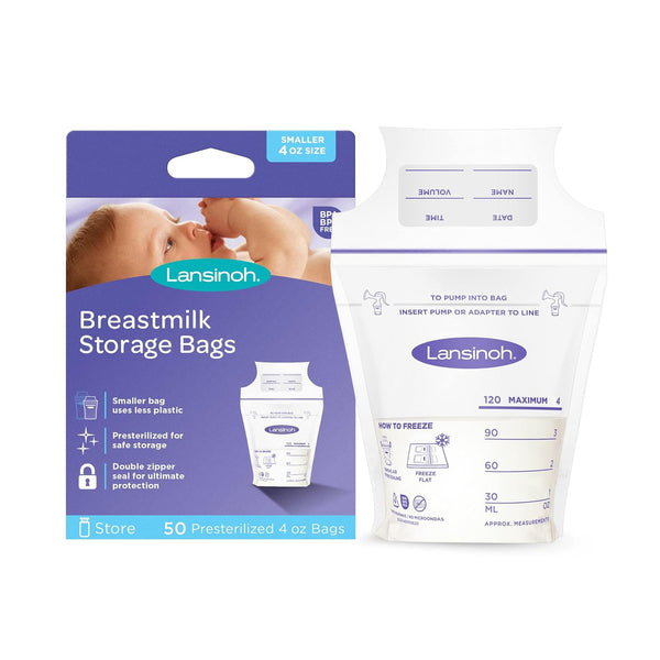 Lansinoh Breastmilk Storage Bags, 50 Count, Presterilized, Hygienically Doubled-Sealed for Refrigeration and Freezing,