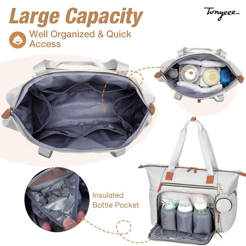 Diaper Bag Tote, Large Diaper Bags Waterproof, Hospital Bag for Labor Delivery, Baby Bag with Pacifier Case, Travel