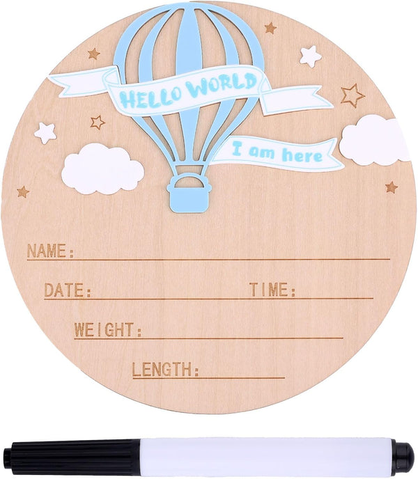 Penitue Birth Announcement Sign with Pen, 5.9in Wooden Hello World Birth Announcement Plaque