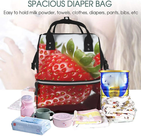 FHEDVBN Backpack Mummy Backpacks Daypack Red Strawberry Fruit Diaper Bag for Women Multifunction Waterproof for Mom