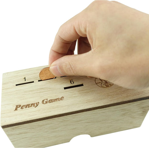 Penny Game - Dice Games for Families with Pennies for 2-6 Players, Penny Game Wood Box