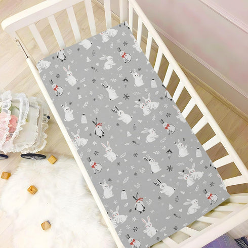 Sheet,52x28IN Pfrewn Christmas Crib Sheets for Boys Girls Cute White Bunnies Snow Fitted Crib Sheet Fits Standard Crib