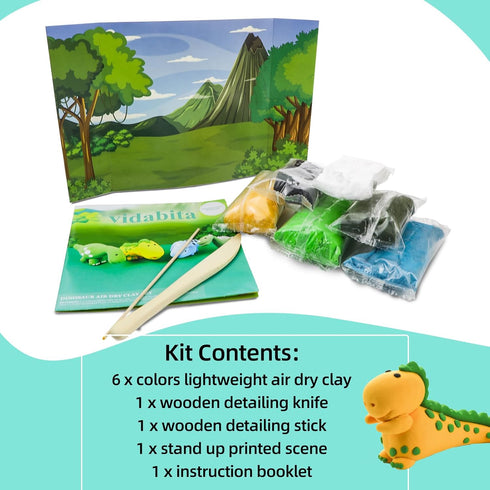 vidabita Air Dry Clay Dinosaur Crafts Kit, Build 4 Dinosaurs with Air Dry Modeling Clay Kit by vidabita