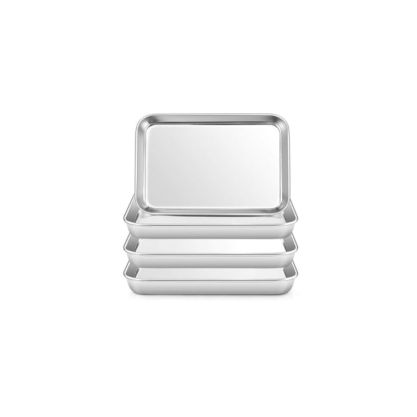 TeamFar Kids Plates Set of 4, Stainless Steel Toddler Training Trays, 7.3"×5.3"×0.8", Healthy & Toxic Free, Dishwasher